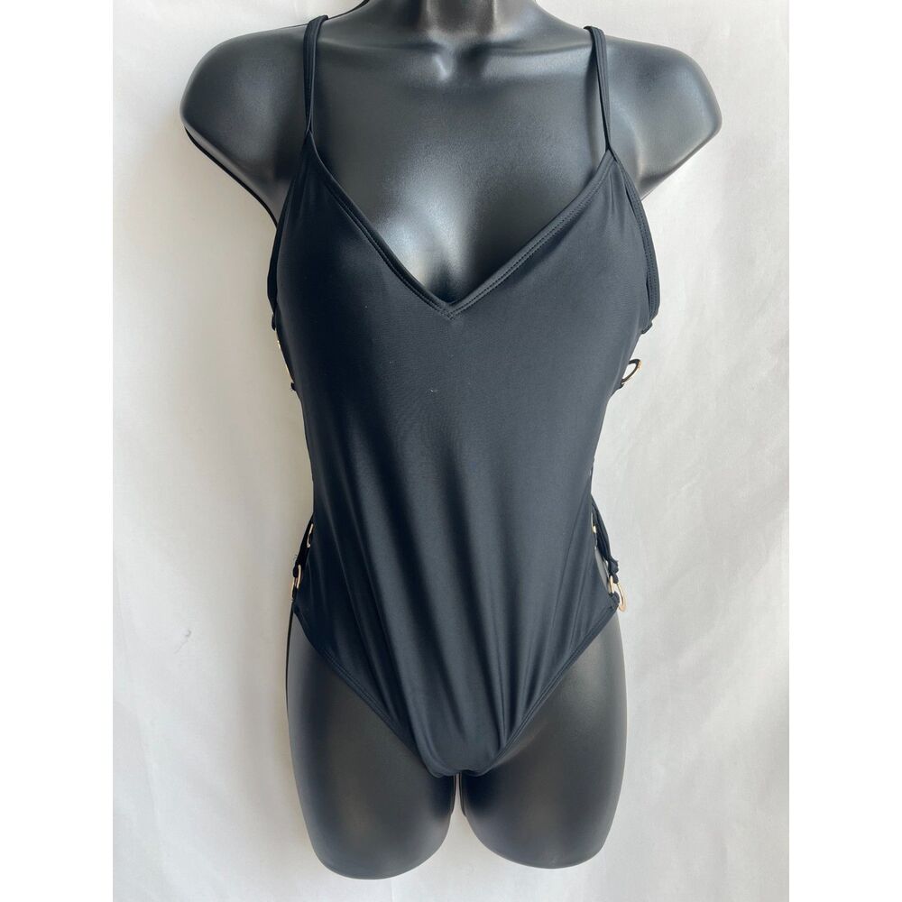 Cabana del Sol NEW Black One Piece Swimsuit Side Rings M Sexy Beach Pool Classy